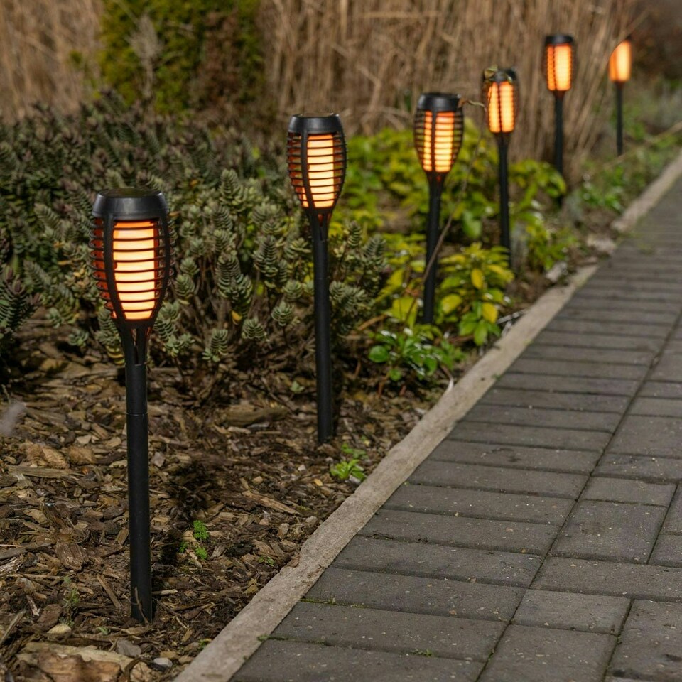 image 1 of ValueLights Set of 6 Flame Black Outdoor Solar Spike Light