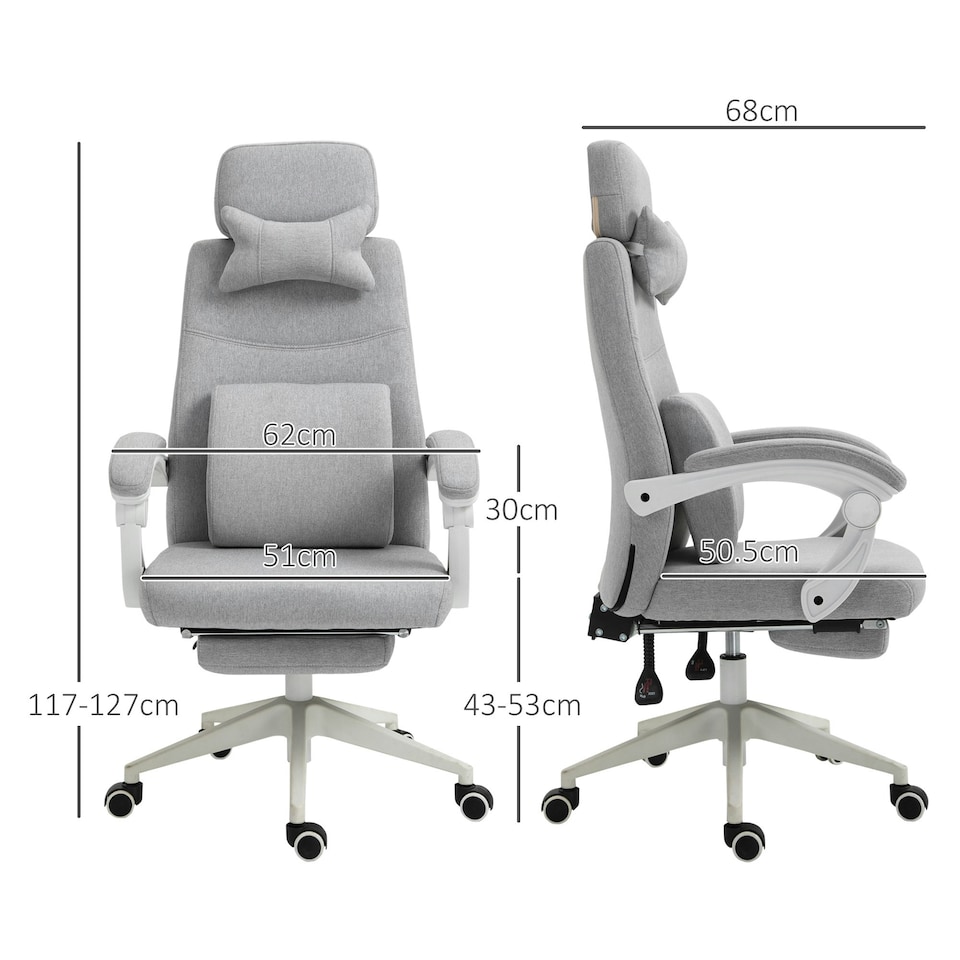 image 1 of Vinsetto Home Office Chair Reclining Computer Chair w/ Lumbar Support Grey