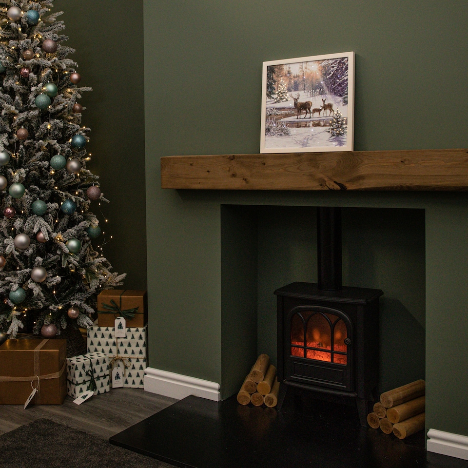 image 1 of Battery Operated 40cm x 40cm Light up Family of Deers Christmas Canvas with LEDs