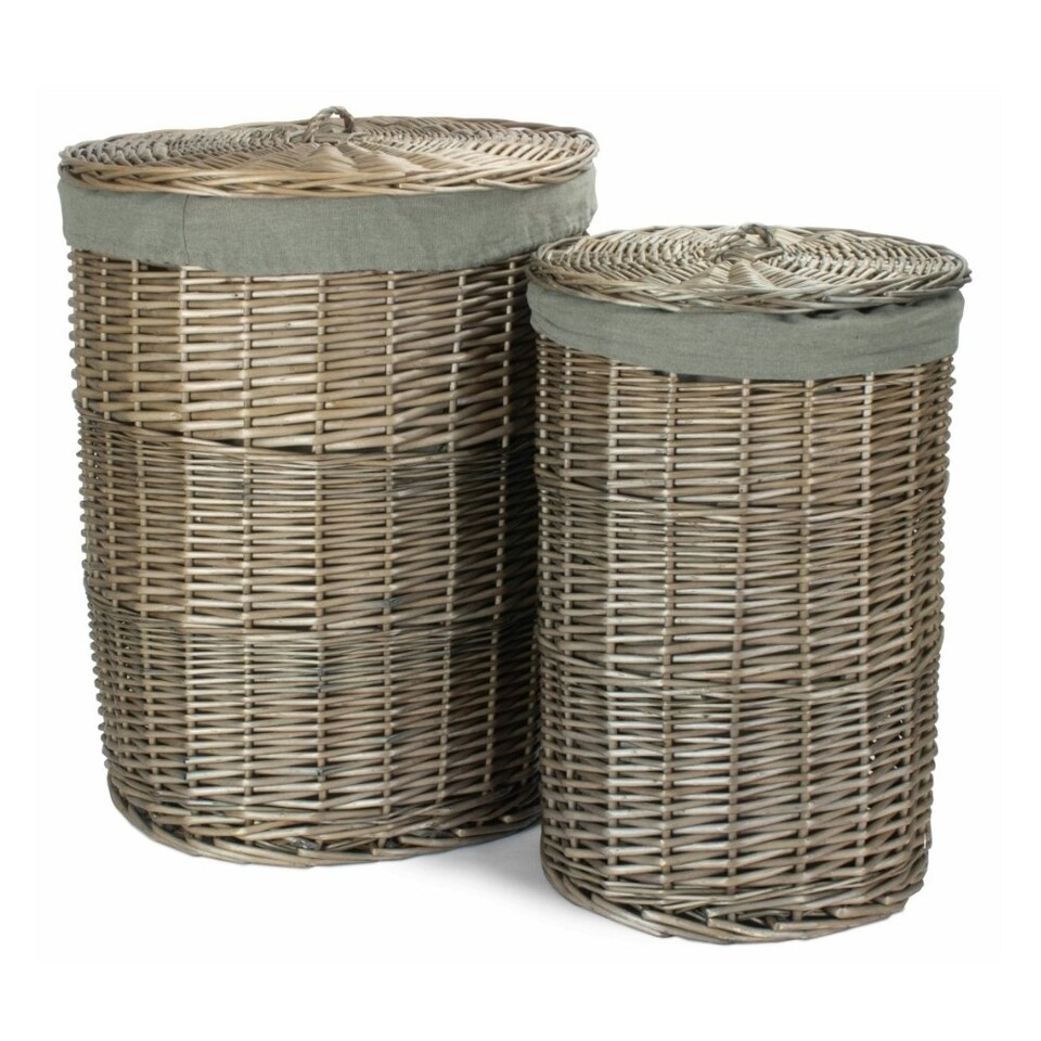 image 1 of Set of 2 Antique Wash Round Laundry Basket with Grey Sage Lining Grey | Grey