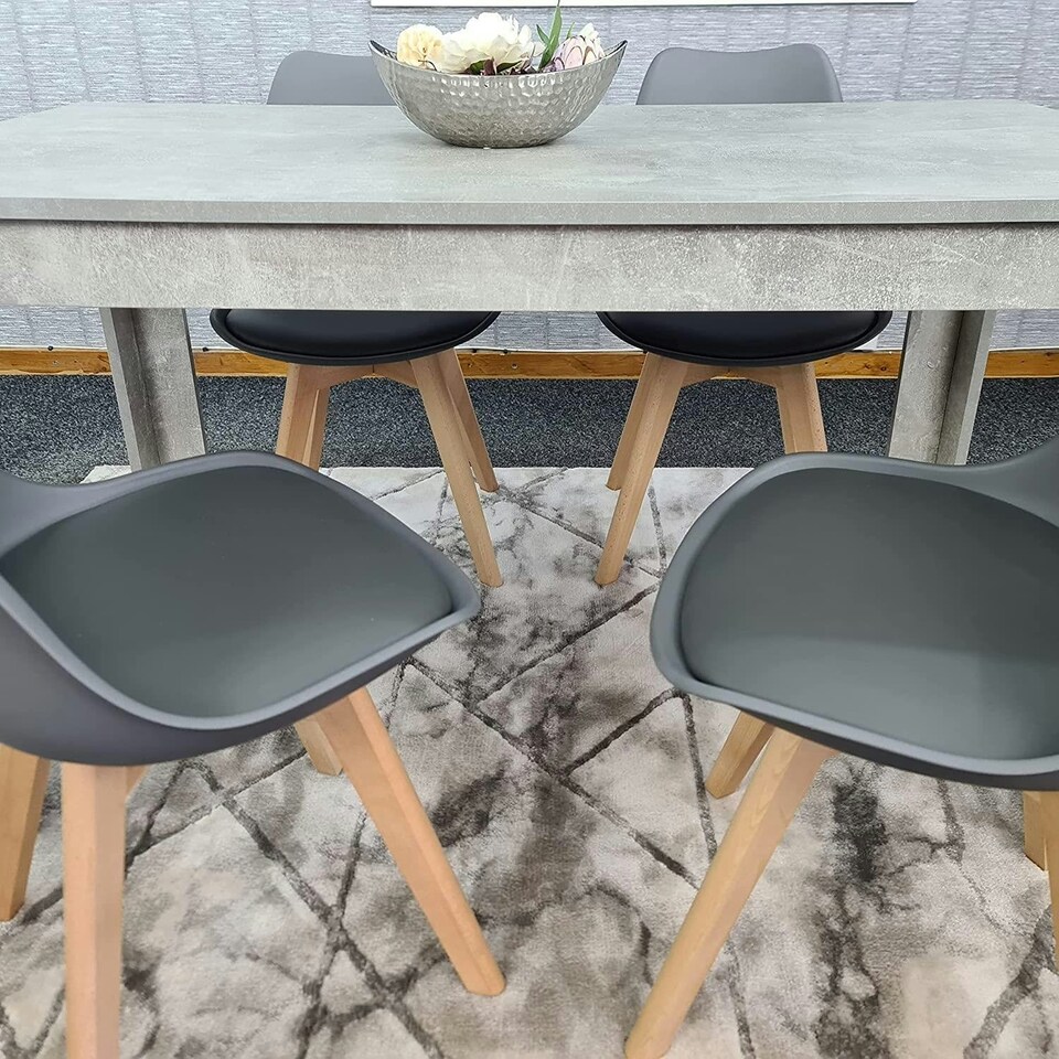 image 1 of Dining Table Set Oak Effect Table With 4 Cream Plastic Chairs Dining Room Furniture | Cream | One Size | 5