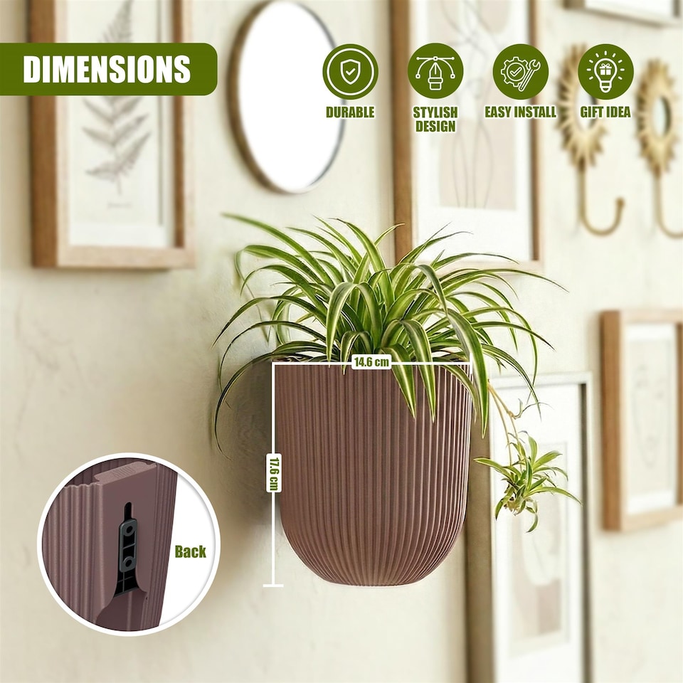 image 1 of GEEZY Milly Wall Flowerpot Set Plastic Planters Brown 2 Pack
