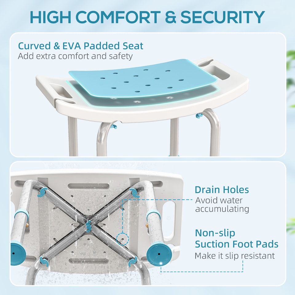image 1 of HOMCOM Adjust Aluminium Bath Stool Shower Non-Slip w/ Shower Hole, Turquoise | Green