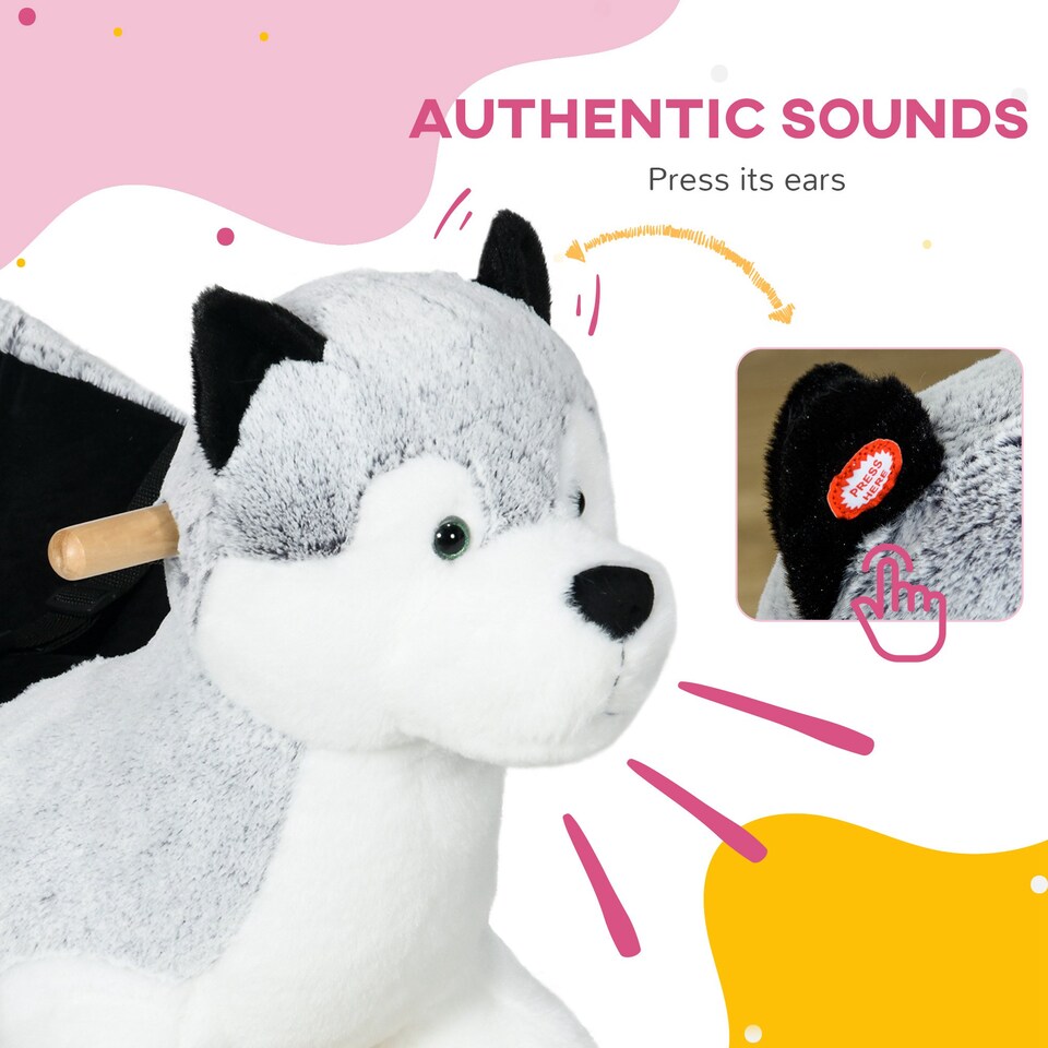 image 1 of HOMCOM Husky-Shaped Baby Rocking Horse with Seatbelt, for Ages 18-36 Months