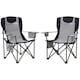 image 6 of Outsunny Set of 2 Padded Folding Picnic Chairs with Cooler Bag, Grey Black | Black