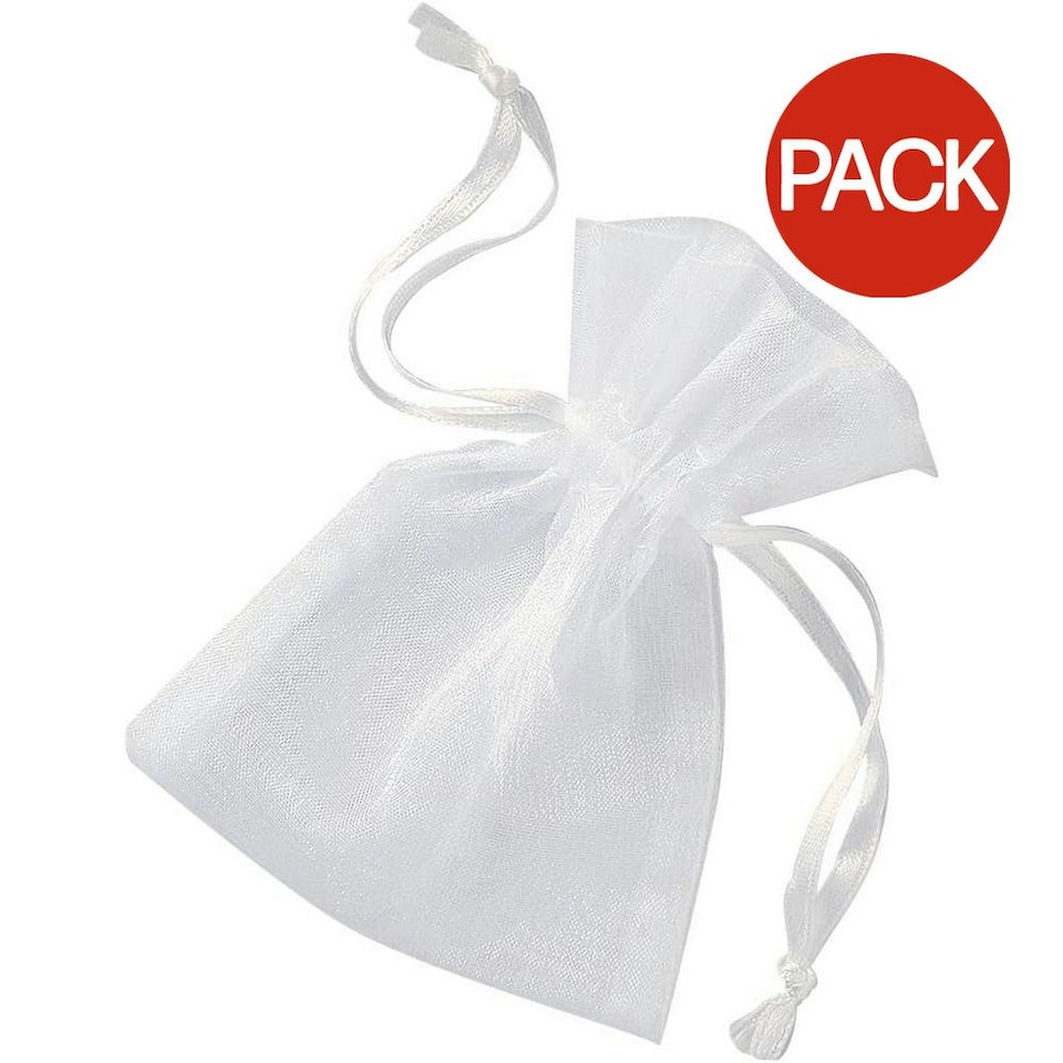 image 1 of Unique Party Organza Pouches (Pack of 4) - White - One Size