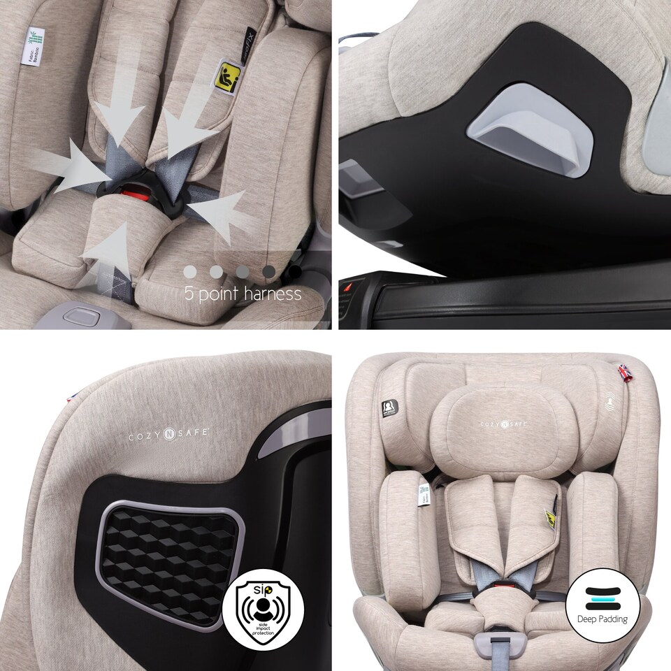 image 1 of Cozy N Safe Omega i-Size 360 Rotating Car Seat 40-150cm, ISOFix & Support Leg, Extended Rear & Forward Facing, High Booster, Side Impact Protection, Adjustable Headrest, Birth to 12 Years (Ivory)