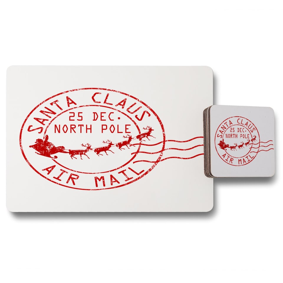 santa claus air mail placemat coaster set | Multi