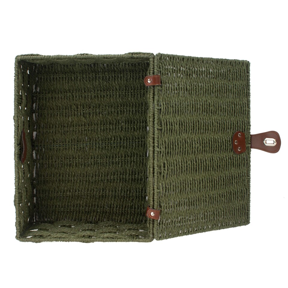 image 1 of Large Forest Green Woven Paper Rope Hamper | Green | Green