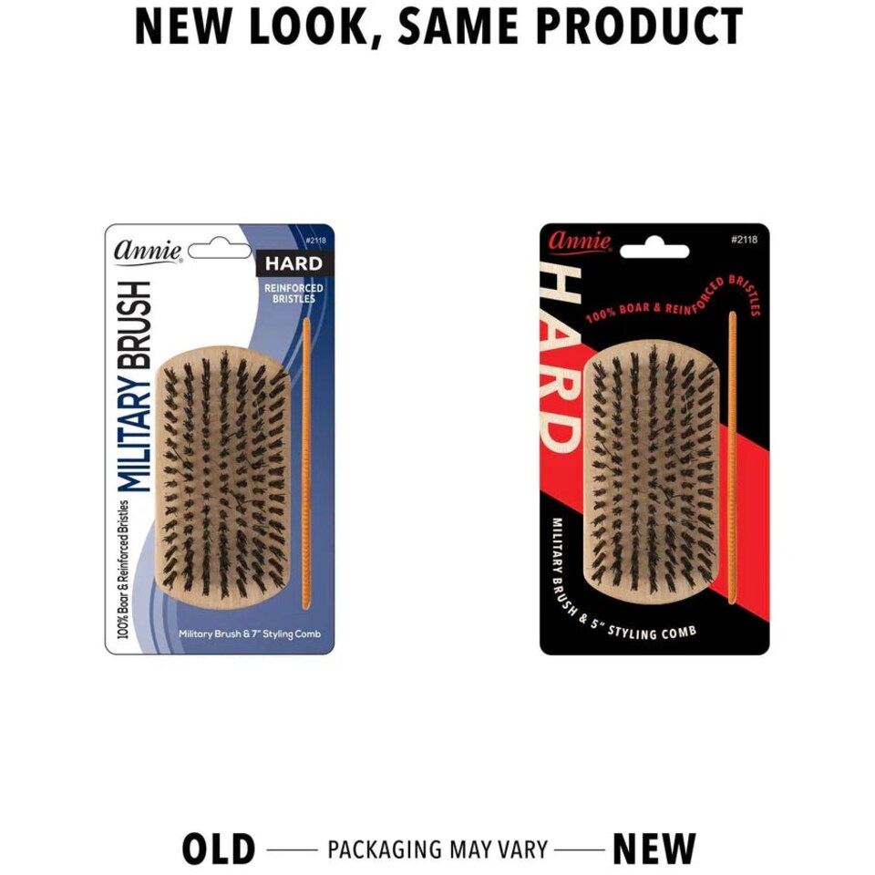 image 1 of Annie Hard Wood Military Boar Bristle Brush With 5 Styling Comb 4.8in 2118