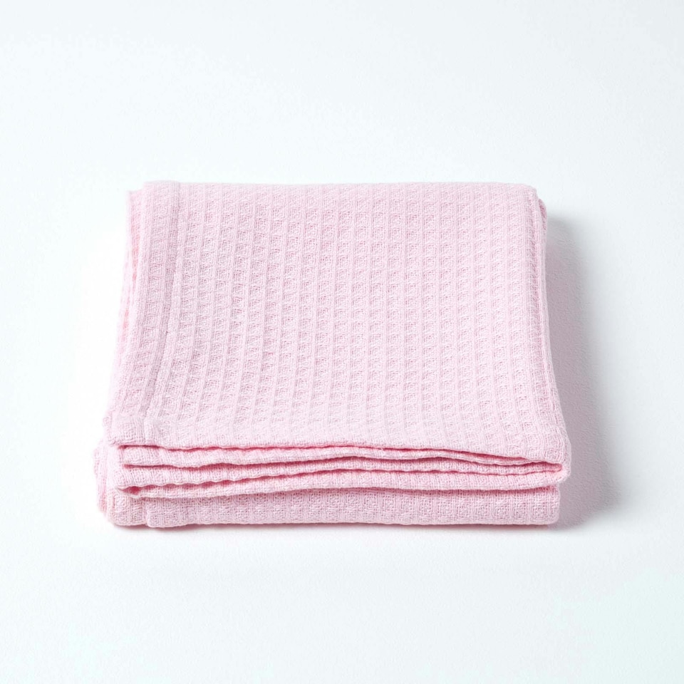 image 1 of Homescapes Organic Cotton Waffle Baby Blanket Pink - 125 x 150 cm | Pink | 1