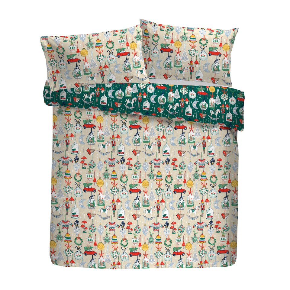image 1 of Fusion Christmas Ornaments Duvet Cover Set Green