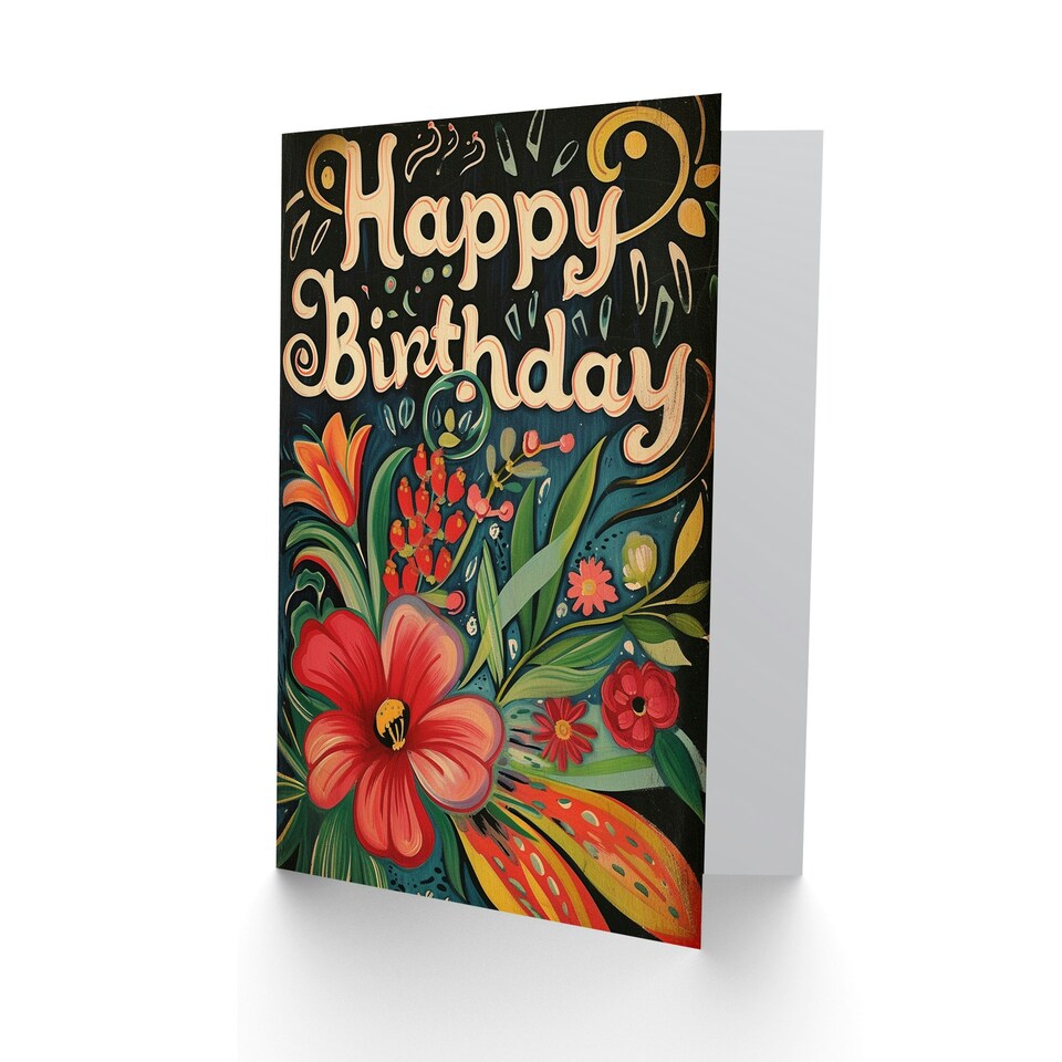 image 1 of Floral Tropical Flower Bouquet Woman Her Birthday Card