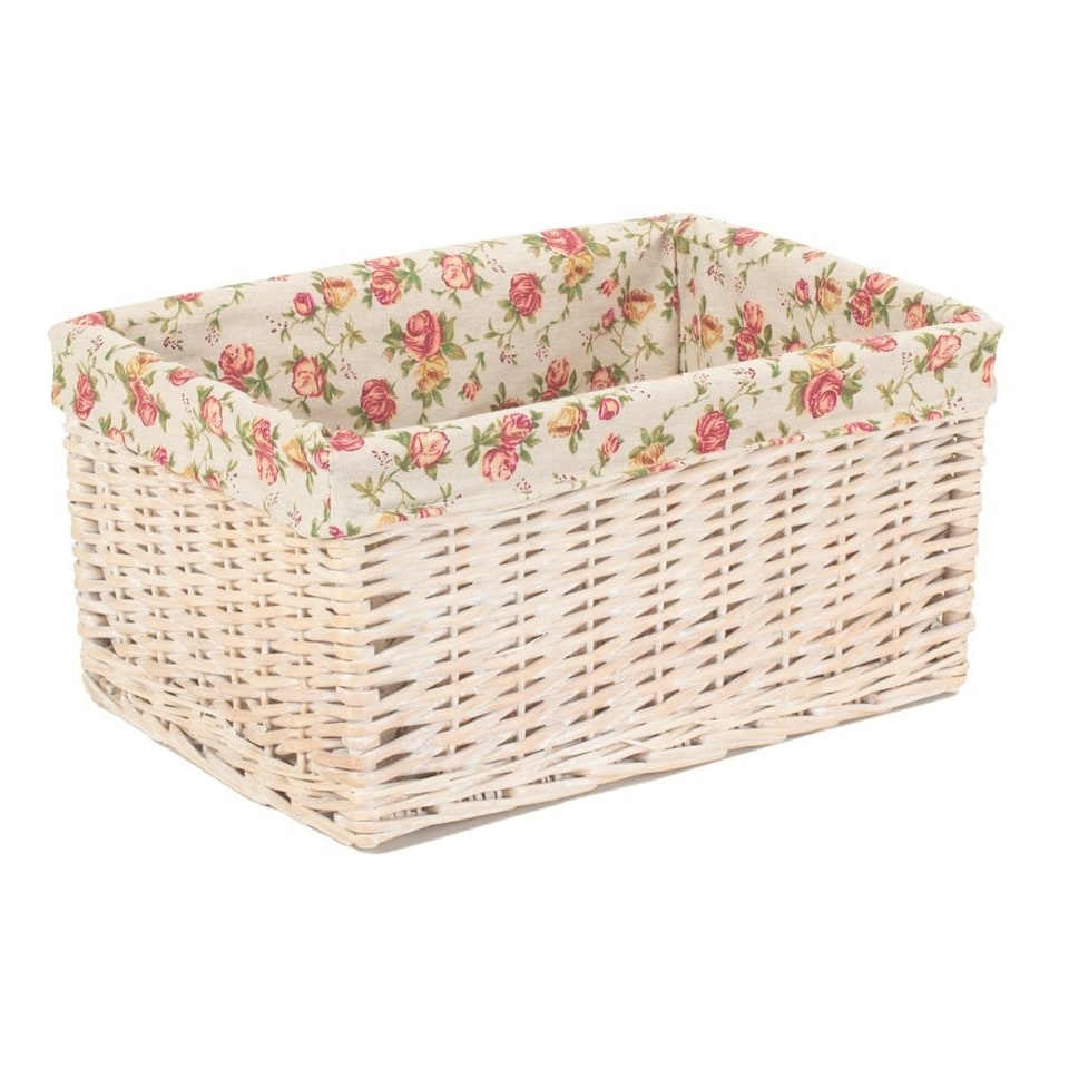 image 1 of Large White Wash Garden Rose Lined Storage Basket | Multi | Garden Rose