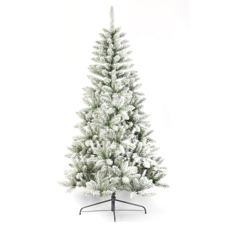 image 1 of Neo 7-Foot Half Slim Xmas Snow Flocked Christmas Tree | Green | Dark Green