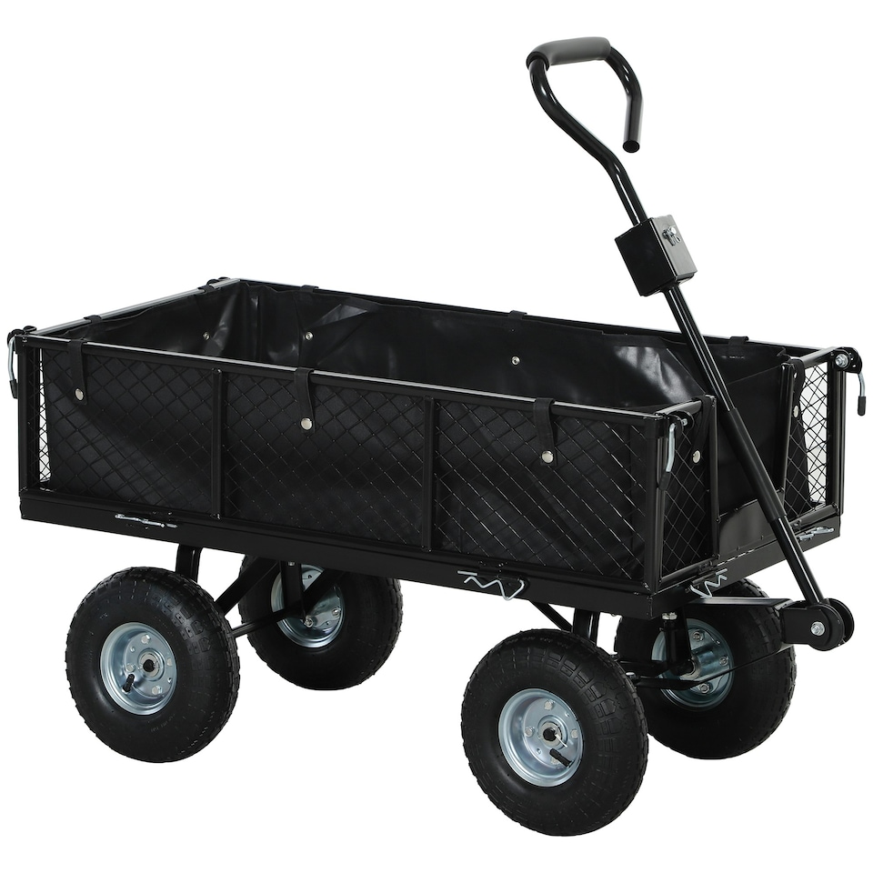 image 1 of Outsunny Garden Cart with Removable Liner, Quick-Release Sides, Black