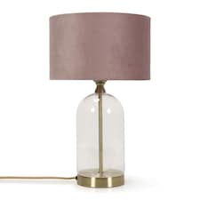ValueLights Jessy Glass Gold Metal Table Lamp Blush Pink Velvet Shade | Pink