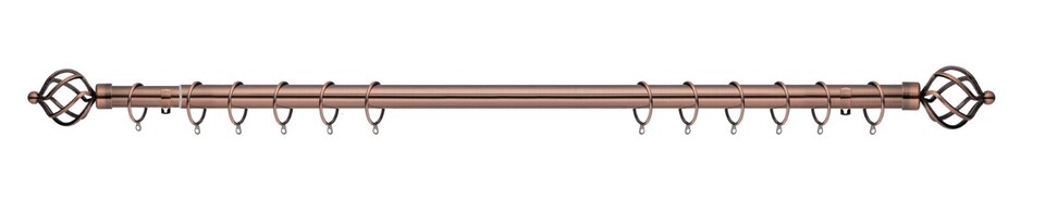 image 1 of Lister Cartwright 28mm Antique Copper Extendable Metal Curtain Pole Set Rings with Cage Finial (120 - 210 cm)