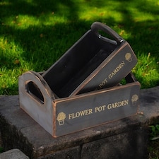 "Flower Pot Garden" - Crate Planters (Set of 2) - Wood - Black Black
