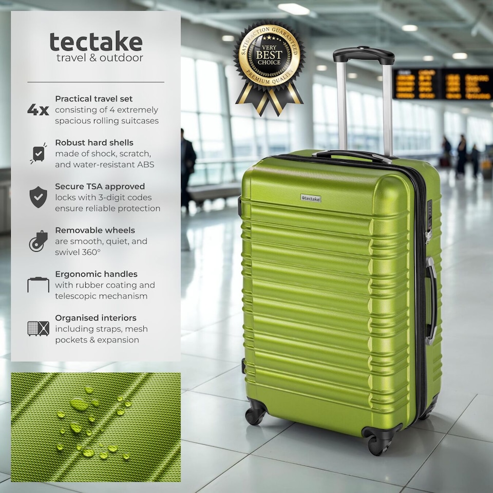 image 1 of Suitcase Set of 4 ABS Hard Shell Luggage Travel Trolley 4 Wheel Lightweight Telescopic Handle | Green | green | 1