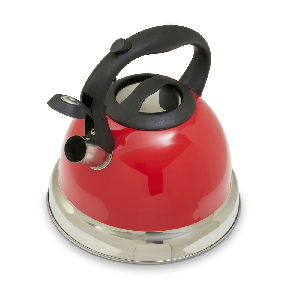 image 1 of Interiors by Premier 3000ml Red Whistling Kettle, Durable Stainless Steel Stovetop Kettle With Whistle & Cool Touch Handle