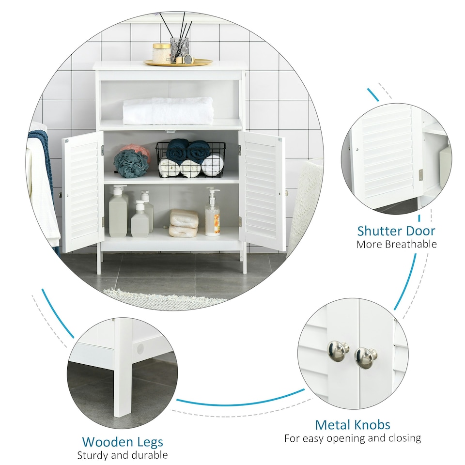 image 1 of kleankin Wooden Bathroom Floor Cabinet with Door Corner Storage Oragnizer White