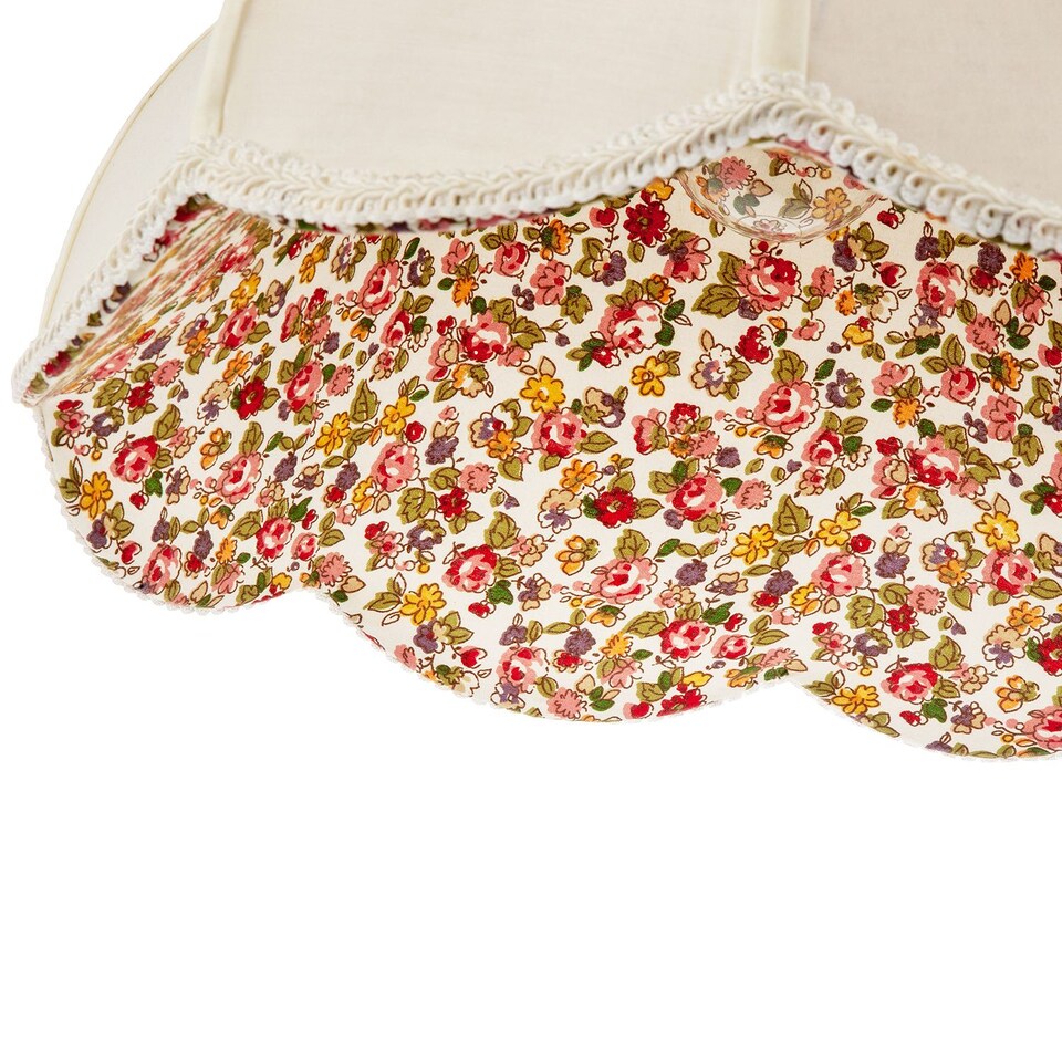 image 1 of Cream Victorian Lamp Shade with Scallop Edges and Floral Inner Lining | Cream | Cream | 1