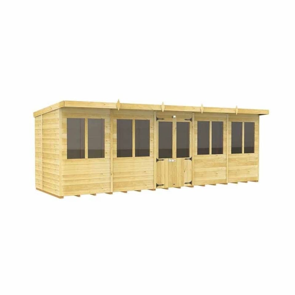 image 1 of 20ft x 5ft Pent Summer House - Wood - L147 x W589 x H201 cm | Brown