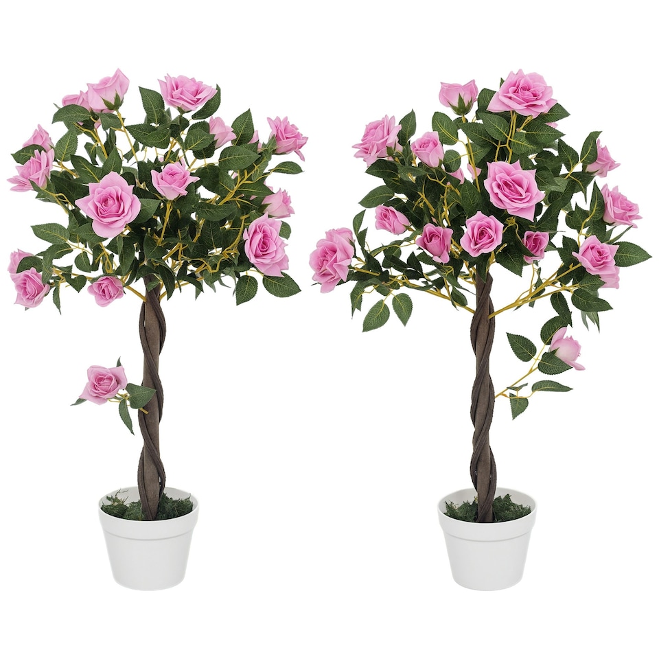 image 1 of Outsunny Set of 2 90cm Artificial Rose Tree, Fake Decorative Plant, Purple