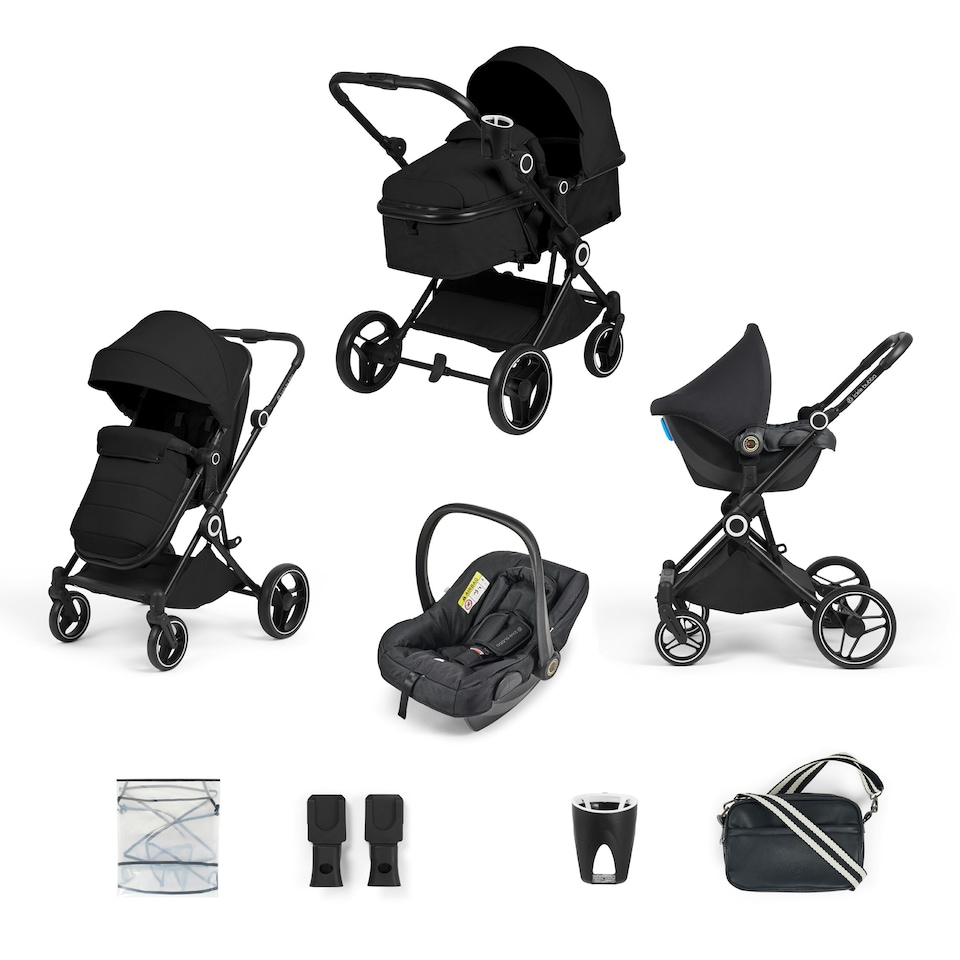 image 1 of Atom 3-in-1 Travel System & Astral Car Seat – Birth to 22kg, Compact, Lightweight and Convertible, Changing Bag, Rain Cover and Cup Holder (Black)