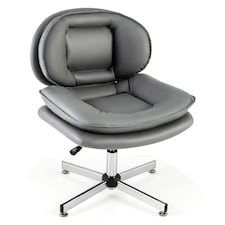 COSTWAY Home Office Chair Swivel Desk Chair Height Adjustable Task Vanity Chair-Grey