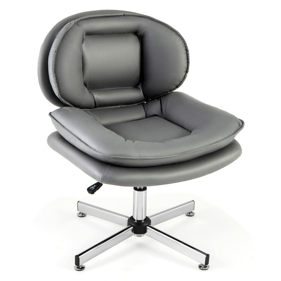 image 1 of COSTWAY Home Office Chair Swivel Desk Chair Height Adjustable Task Vanity Chair-Grey