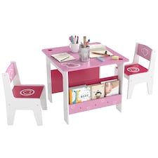 AIYAPLAY 3 Pieces Kids Table and Chair Set with Bookshelves, Pink