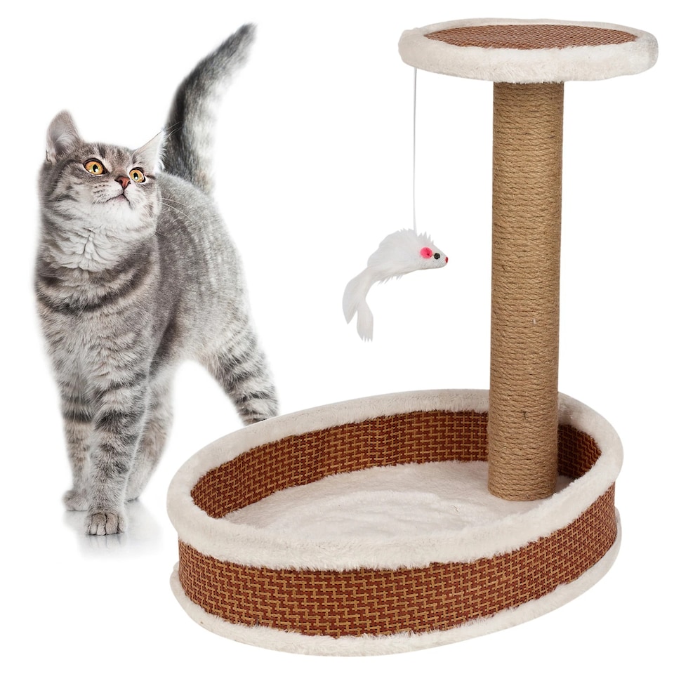 image 1 of 40cm Cat Tree Scratcher Climbing Post Toy Kitten Climbing Tower With Toy Mouse