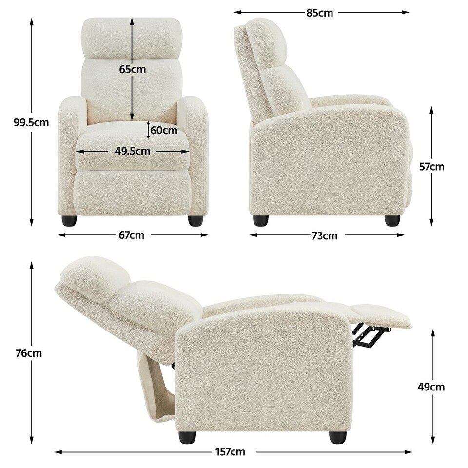 image 1 of Yaheetech Boucle Recliner Sofa with Pocket Springs N/A | Ivory