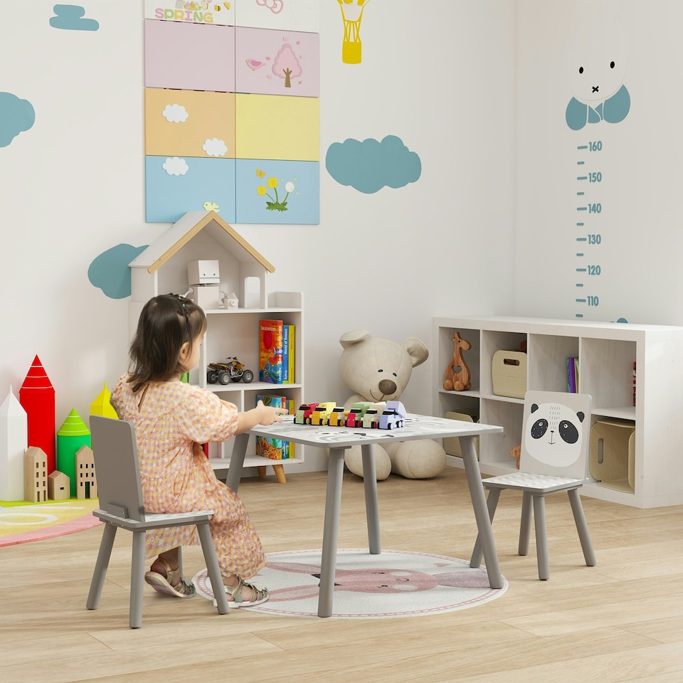 image 1 of ZONEKIZ Kids Table and Chairs, Childrens Desk with 2 Chairs, Pink 