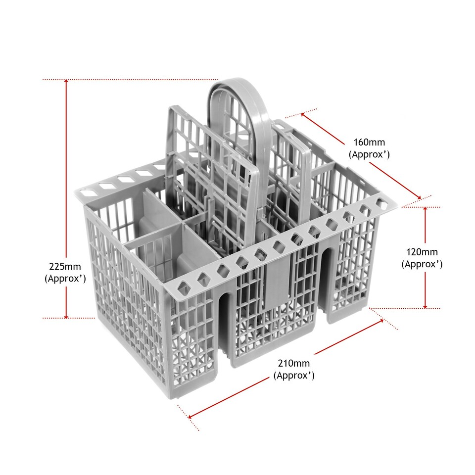 image 1 of SPARES2GO Cutlery Cage Basket compatible with Kenwood Dishwasher (Grey, Removable Handle, 225mm)