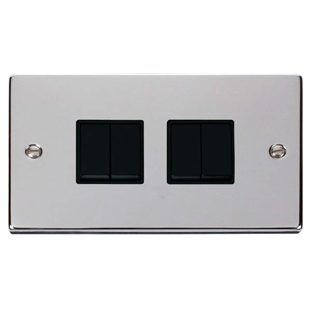 SE HOME Polished Chrome 10A 4 Gang 2 Way Light Switch Chrome Polished Chrome