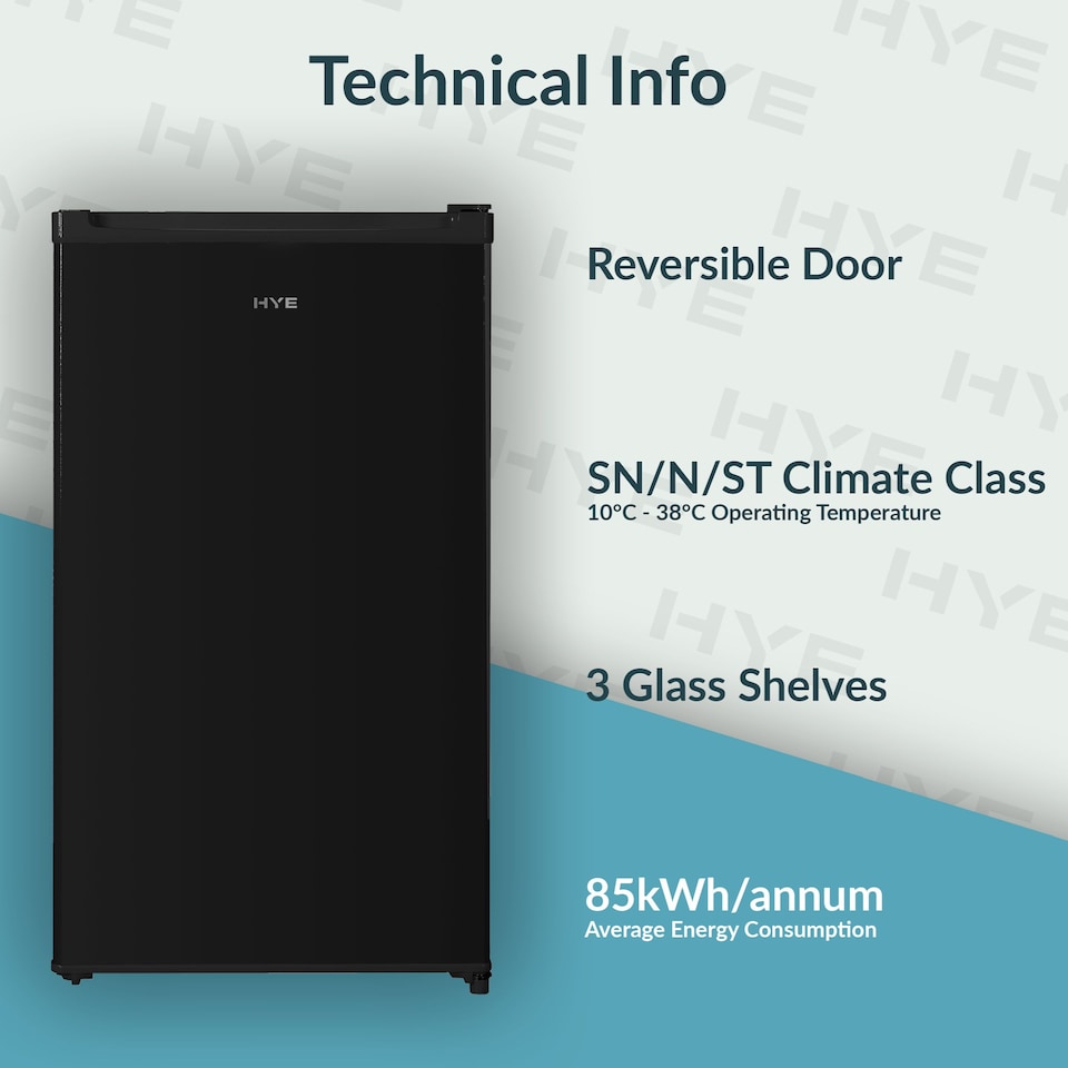 image 1 of HYE Under Counter Fridge 48cm Freestanding Larder 90 Litre - Black RF01UCF88B01