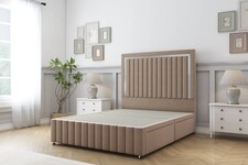Sloomy Boston Chrome Mink Plush Divan Bed Base 2 Drawers Left Side With 26 Inch Strutted Headboard & 12 Inch Matching Footboard | Brown | Mink | Single | 1