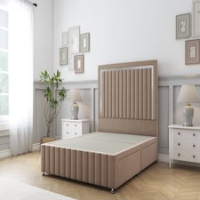 Sloomy Boston Chrome Mink Plush Divan Bed Base 2 Drawers Left Side With 26 Inch Strutted Headboard & 12 Inch Matching Footboard | Brown | Mink | Single | 1
