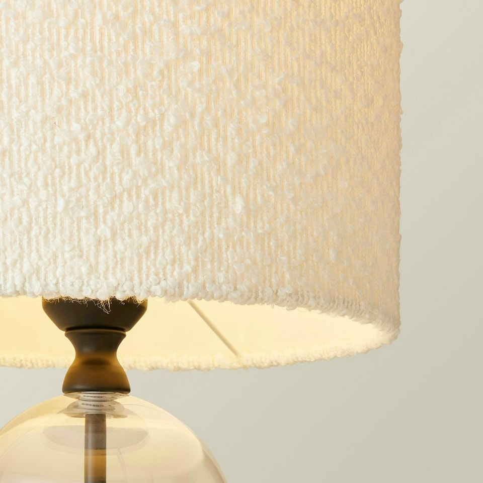 image 1 of ValueLights Jessy Glass and Black Metal Bedside Table Lamp with a Cream Boucle Lampshade