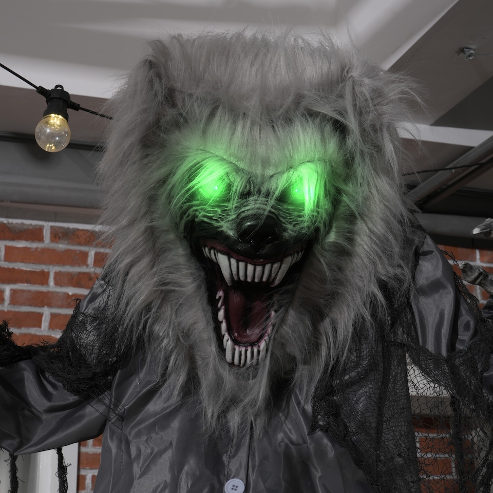 image 1 of HOMCOM 210cm 83 Skeleton Werewolf Outdoor Halloween Decoration, Halloween Animatronic with Sound Activated, Light Up Eyes, Sound Effects, Animated Prop for Haunted House