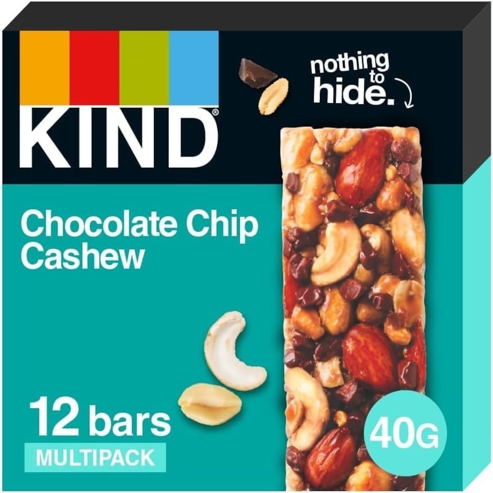 image 1 of KIND Bars, High Fibre, Gluten Free Snack Bars, Chocolate Chip Cashew, No Artificial Colours, Flavours or Preservatives 12 x 40g