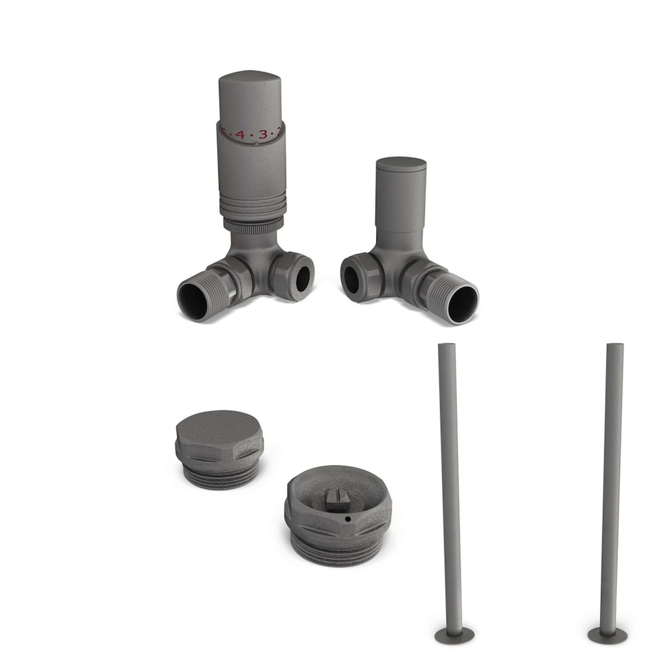 image 1 of Talus Bold - Natural Pewter Thermostatic Radiator Valve & Installation Kit Corner 15mm