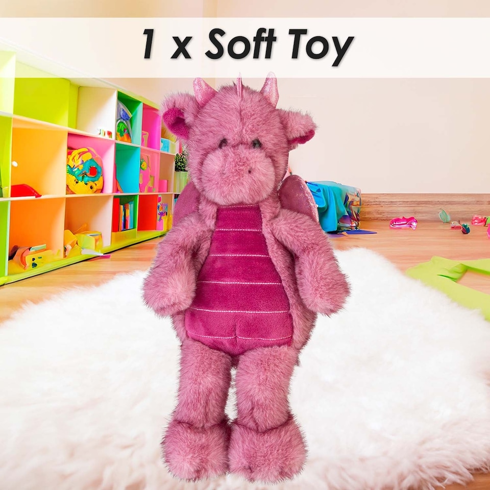 image 1 of PMS Gorgeous George Luxury Dragon Soft Toy Two Tone Pink - 23cm x 12cm