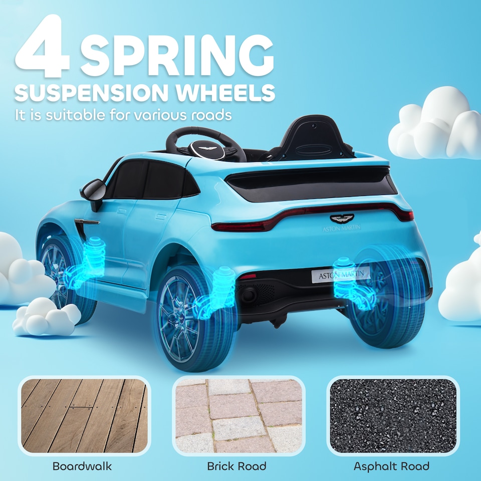 image 1 of AIYAPLAY 12V Kids Electric Car, Aston Martin DBX Licensed Kids Ride on Car with Remote Control, 4 Suspension Wheels, LED Lights, Music, Horn, Slow Start, for Ages 3-6 Years, Blue