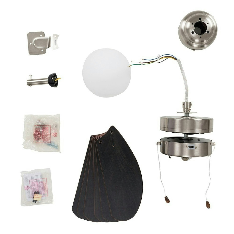 image 1 of ValueLights Silver Chrome And Wood 30" Modern 6 Blade Ceiling Fan With Flush Light