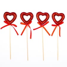 Glitter Heart Shape Decorative Picks - Pack of 4