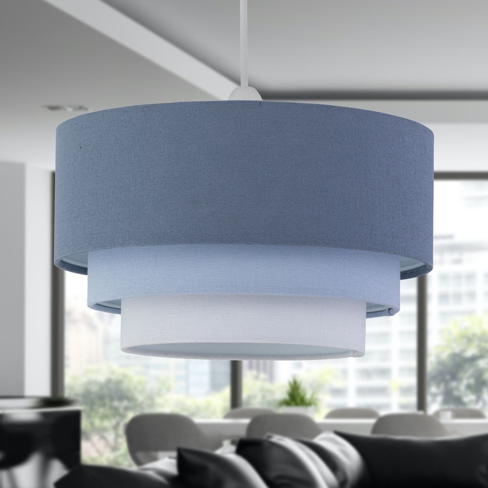 image 1 of Gabi - Blue Ombre Linen 3 Tier Ceiling Light Shade | Blue | Medium | 1